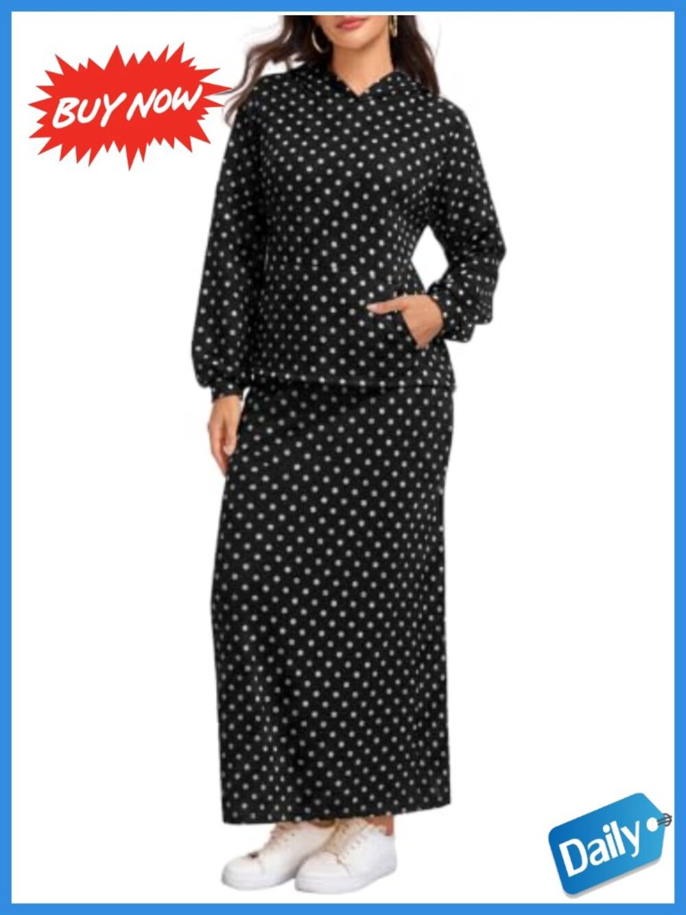 2 Piece Hoodie Maxi Skirt Set Long Sleeve Lounge Fall Winter Outfit